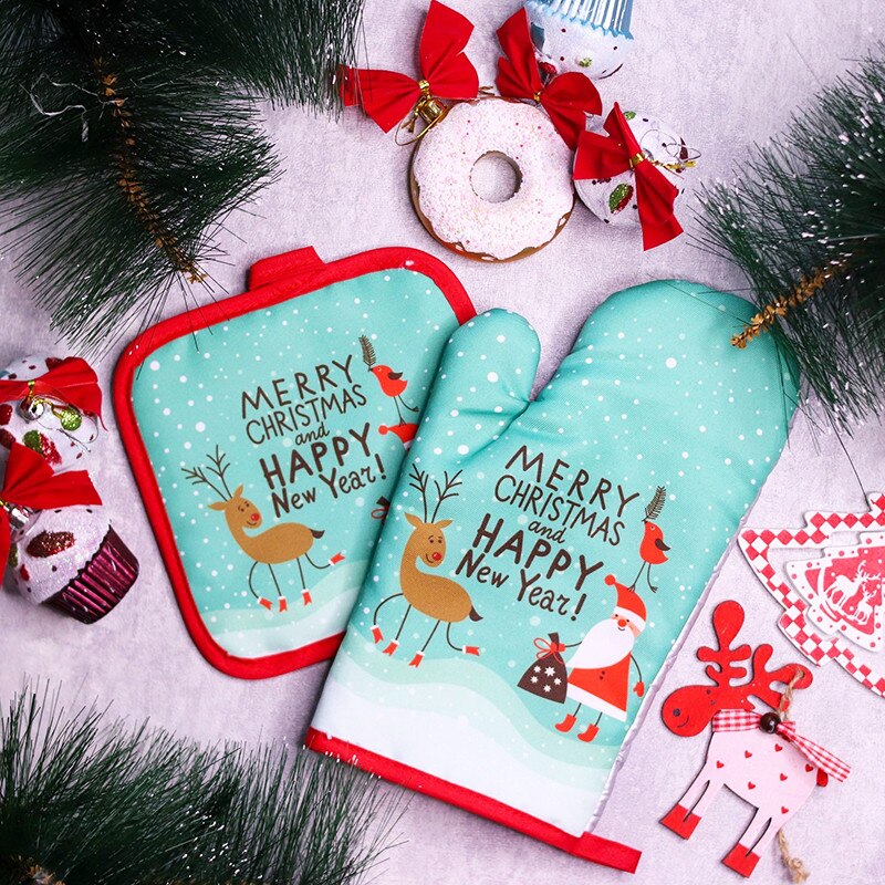 2pcs/세트 크리스마스 오븐 미트와 냄비 홀더 세트  - Kitchen Baking Gloves 리뷰 및 가격
