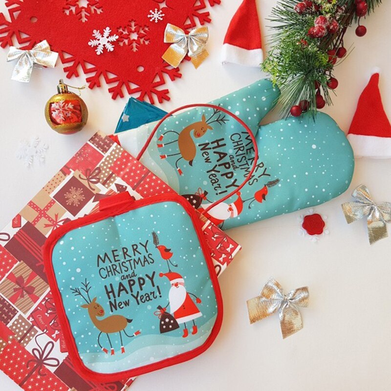 2pcs/세트 크리스마스 오븐 미트와 냄비 홀더 세트  - Kitchen Baking Gloves 리뷰 및 가격