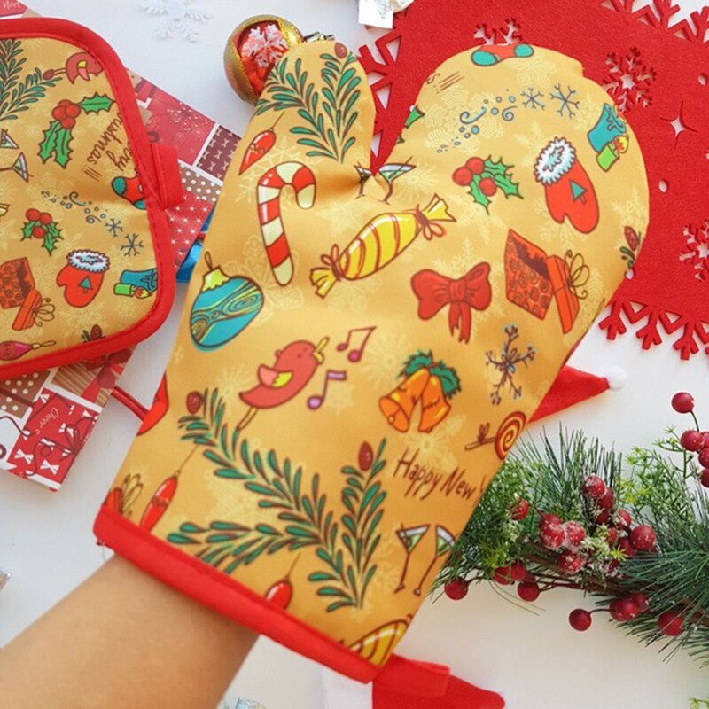 2pcs/세트 크리스마스 오븐 미트와 냄비 홀더 세트  - Kitchen Baking Gloves 리뷰 및 가격