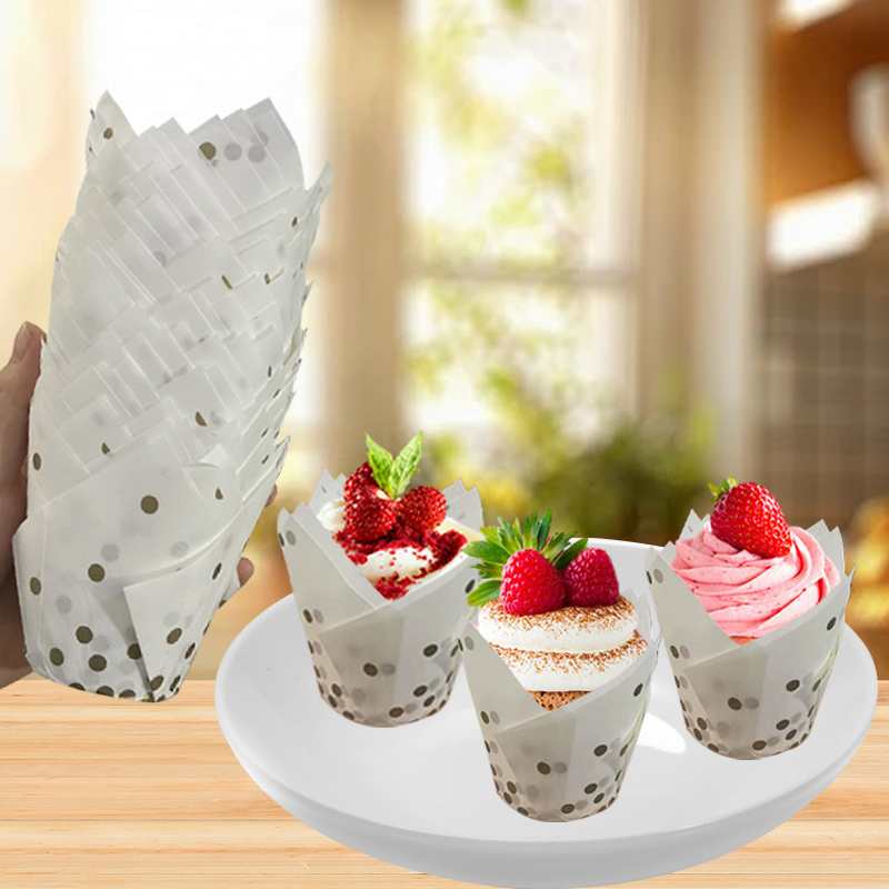 50개/100개 골드 도트 튤립 케이크 컵, 고품질 베 - Kitchen Baking Paper 리뷰 및 가격